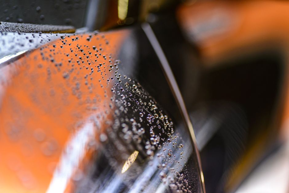 Water beading on car paint due to ceramic coating